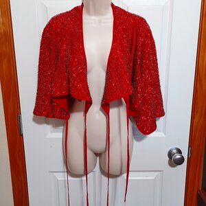 Michael Costello x Revolve Red Sequin Bead Cape M
